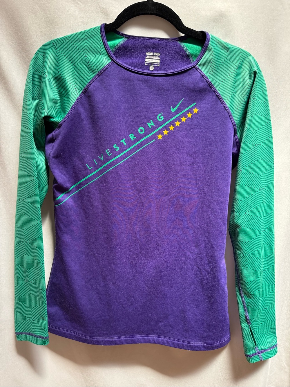 Nike Pro Hyperwarm Livestrong Purple Graphic Long Sleeve Running Top